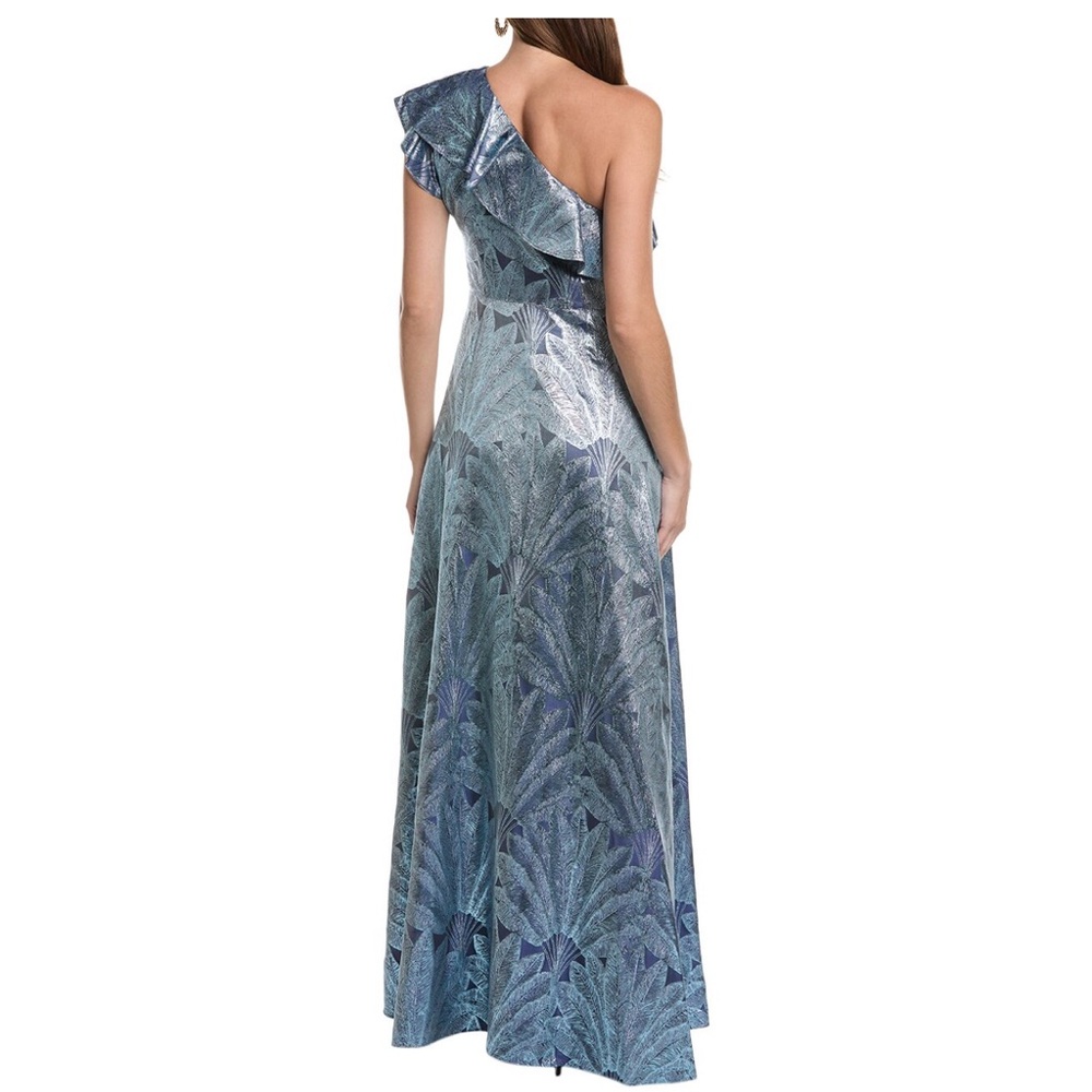 NWT Aidan Mattox One Shoulder Metallic Ball Gown Size 2 - Picture 2 of 8